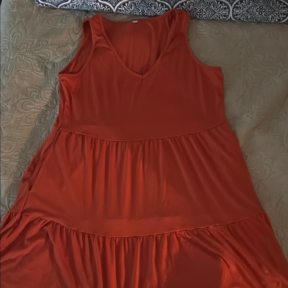 Orange Sleeveless V-Neck Tiered Mini Sundress